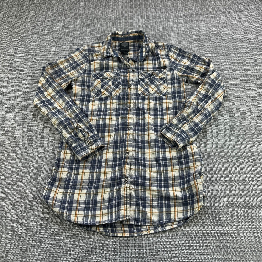Harley Davidson Flannel Shirt Womens XS Plaid Button Up Long Sleeve Comfort Cozy